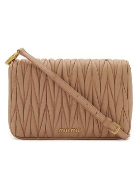 Miu Miu Matelasse Gathered Shoulder Bag Pochette Crossbody Leather Light Pink